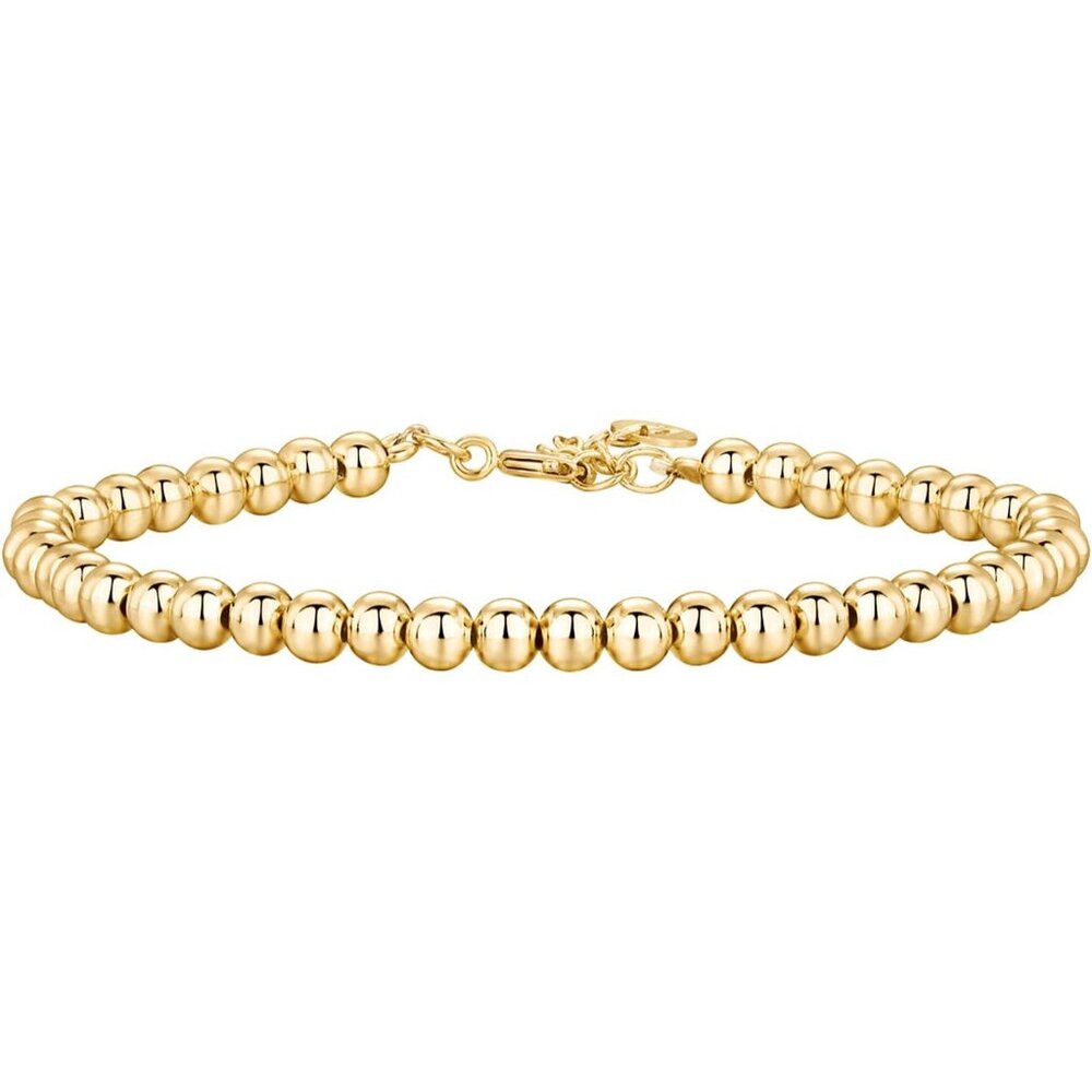 14K Gold Plated Beaded Bracelet for Women | Stackable Gold Bead Bracelet | Adjus